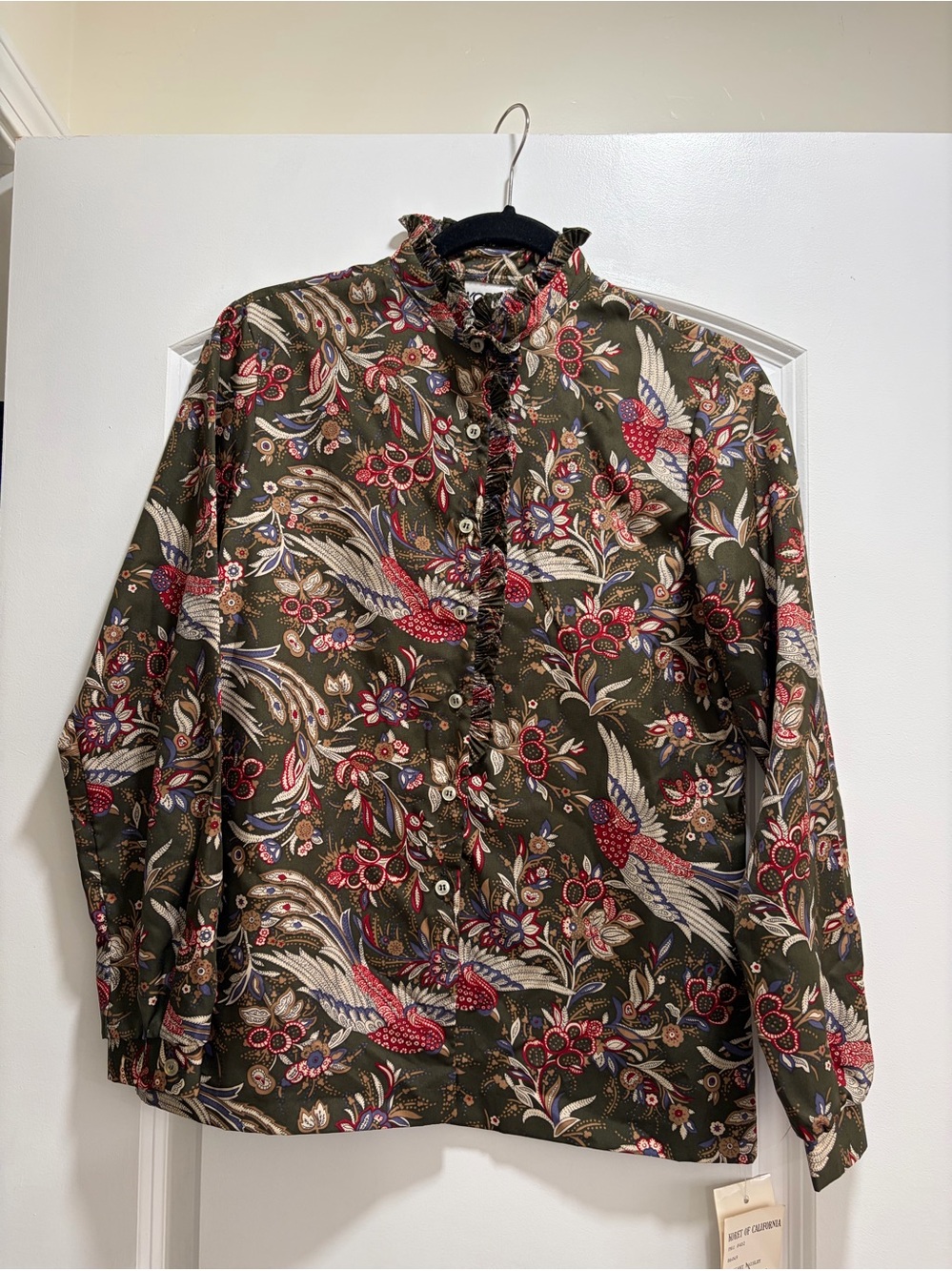 VTG Koret of California Ruffle Neck Bird Floral Blouse - Size 10
